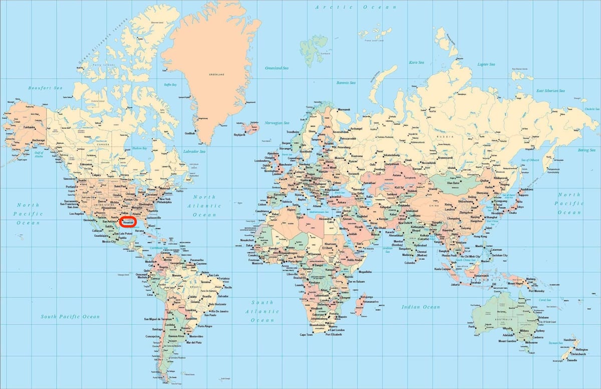 休斯顿在世界地图上的位置