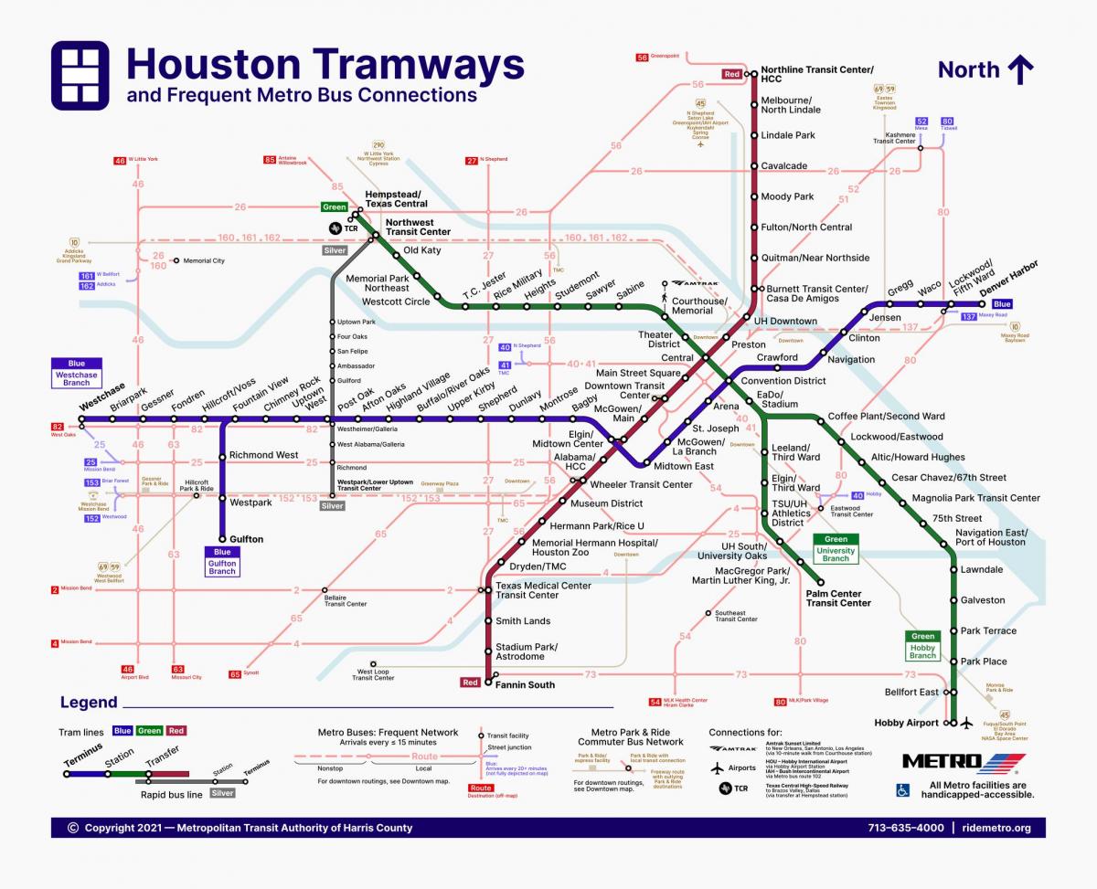 休斯顿有轨电车站地图